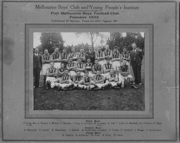 Photograph - Port Melbourne Boys' Club Football team 1932, 1932