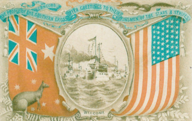 Photograph, The people of the Southern Cross offer greetings to their kinsmen of the Stars & Stripes, 1908