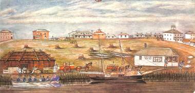 Print, W.F.E LIARDET, The Landing-Place and Market Reserve in 1839 (Melb.), 1875