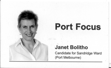 Card - Port Focus - Janet Bolitho, Candidate for Sandridge Ward, 2004