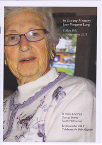 Photograph - Cover, Order of Service Joan LONG's funeral, 11 Nov 2013