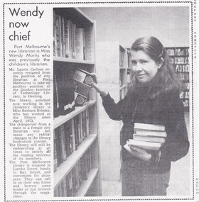 Newspaper - Wendy MORRIS, Port Melbourne Librarian, Wendy now chief, 2010