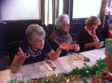 Photograph - Marilyn ALLPORT, Maree CHALMERS and Marie MORIARTY, PMHPS Christmas Party, 2015, Ann Gibson, 14 Dec 2015