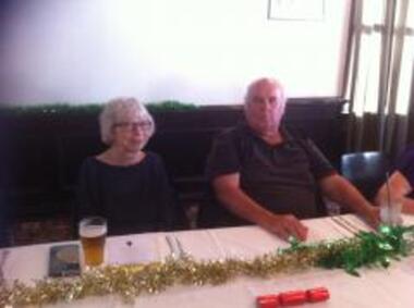 Photograph - Pat GRAINGER and Max ALLPORT, PMHPS Christmas Party, 2015, Ann Gibson, 14 Dec 2015