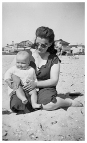 Photograph - Jenny Shink and her mother, Jean, at Port Melbourne Beach, 1959