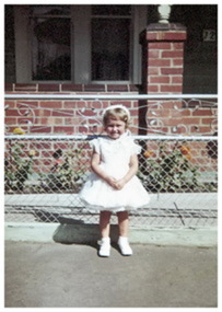Photograph - Jenny Schink outside house in Williamstown Road, Port Melbourne, 1963