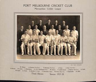 Photograph, Allan Studios Collingwood, Port Melbourne Cricket Club Third Eleven 1937.38, 1937-38