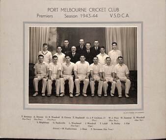 Photograph - Port Melbourne Cricket Club Premiers Season 1943-44, Allan Studios Collingwood, 1943 - 44