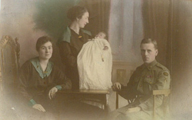 Photograph - Baby Norah Mallet with parents Louise and Percy, c 1918