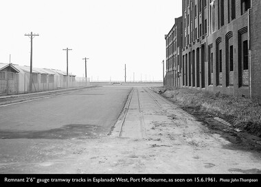 Photograph - Tramway along Esplanade West, Port Melbourne 15 Jun 1961, John Thompson, 15 Jun 1961