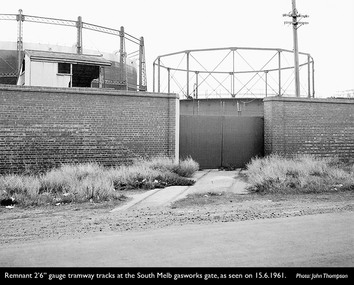 Photograph - Tramlines entry to Gas Works South Melbourne 15 Jun 1961, John Thompson, 15 Jun 1961
