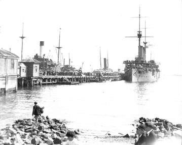 Photograph - HIJMS Iazumo and HIJMS Yakumo berthed at Town Pier, Port Melbourne July 1928, Jul 1928