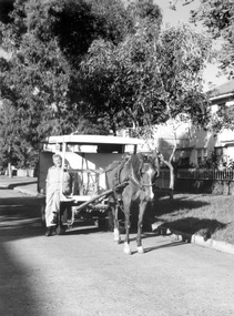 Photograph - Port Melbourne Milkman Claude Butcher with cart and horse in Garden City, late 1970s