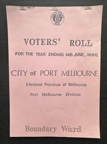 Document - Electoral Roll, City of Port Melbourne, City of Port Melbourne, Voters Roll, City of Port Melbourne - Boundary Ward, 14 Jun 1990
