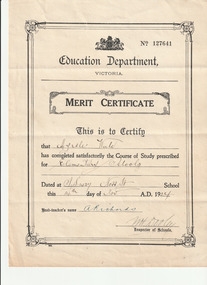 Certificate - Myrtle Wale Merit Certificate, 14 Nov 1924