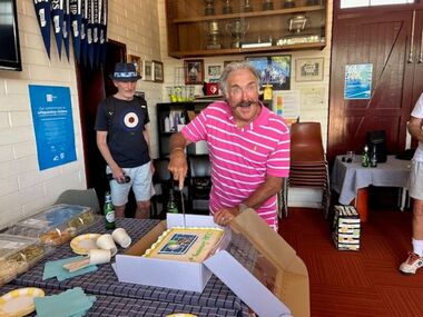 Photograph - PMTC, John Wickham cutting 140th Anniversary Cake, Helen Barry, c2024