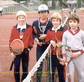 Photograph - PMTC Four Boys Posing with Tennis Racquets, c1980