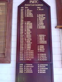 Photograph - PMTC Junior Club Champions Honour Board, c2022