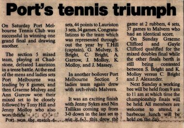 Newspaper, Port's tennis triumph