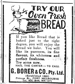 Photograph - 4 Advertisements for G Borer & Co Pty Ltd - Bakers in Port Melbourne, c 1940
