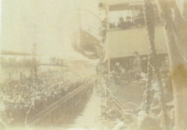 Photograph - HMAT Shropshire leaving Port Melbourne with WW1 troops, 1916