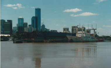 Photograph - Shipping using Webb Dock, Williamstown and various River Yarra berths. Duke & Orr Dry Dock leaving Melbourne, Ron Laing, 1986 - 1999