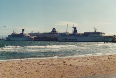 Photograph - Various cruise ships at Station Pier, Port Melbourne. Island Princess, Crystal Harmony, Abel Tasman, Ron Laing, 1986 - 1999