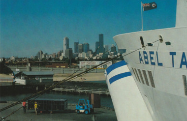 Postcard - Port Melbourne series- View of Melbourne from Station Pier, Alison Kelly, 1991