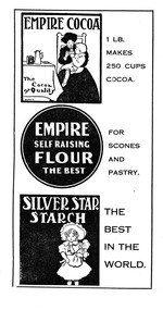 Photograph - Robert Harper & Co - advertisements for Empire Cocoa, Empire Self Raising Flour and Silver Star Starch, early 1900's