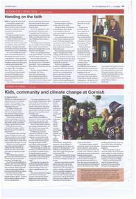 Newspaper article, UCA Synod of Victoria and Tasmania, 'Kids, community and climate change at Cornish', September 2012