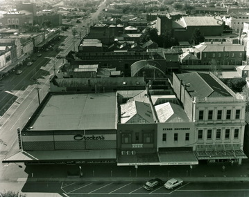 Sturt & Armstrong St from Town Hall tower, Crockers 1970s
