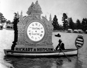 Lake Wendouree, advertisement for Bickart & Hudson Jewellers on rowboat