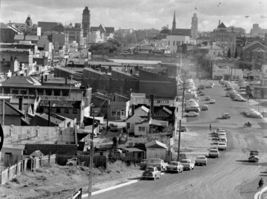 Looking down Curtis St from Humffray st 1965