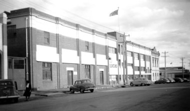 Outside Lucas's factory Doveton St Sth circa 1956