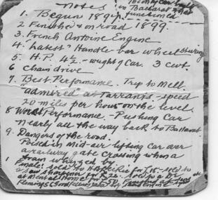 Notes on Arthur Leckie's Car 1899