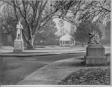 Print - Photograph by Herb Richmond. ca 1971, Wallace and Lion statues, Ballarat Botanical Gardens