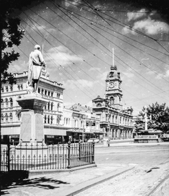 Film - Photograph by Herb Richmond. ca 1971, Burns statue, wide view W to Town Hall