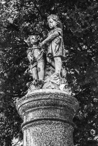 Film - Photograph by Herb Richmond. ca 1971, Statue, Child & Dog, Sturt St, Ballarat