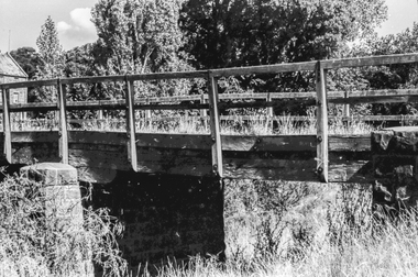 Film - Photograph by Herb Richmond. ca 1971, Smeaton - Bridge over the Bullarook Creek (Birch Creek) leading to the old Flour Mill
