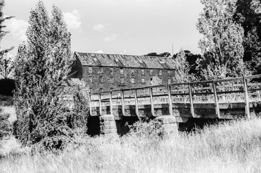 Film - Photograph by Herb Richmond. ca 1971, Smeaton- Bridge over the Bullarook Creek (Birch Creek) leading to the old Flour Mill