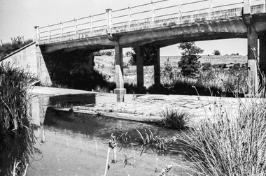 Film - Photograph by Herb Richmond. ca 1971, Scarsdale- Bridge Over Smythes Creek with the old Frd in the foreground (Hamilton Highway)