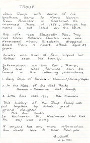 Document, Troup Family History