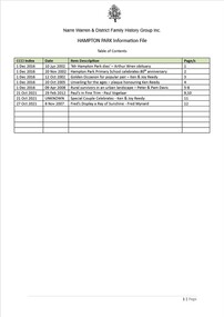 Page 1 list of contents for Hampton Park compilation