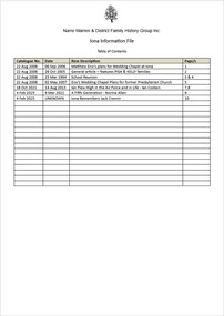 Page 1 list of contents for Iona compilation