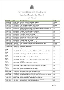 Page 1 list of contents for Pakenham compilation