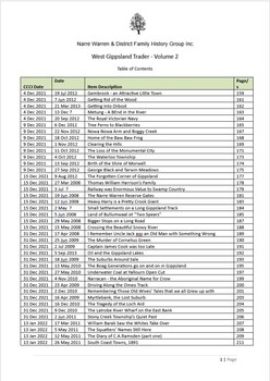 Page 1 list of contents for West Gippsland Trader compilation