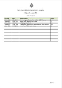 Page 1 list of contents for Clyde compilation
