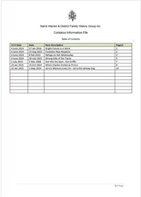 Page 1 list of contents for Cockatoo compilation