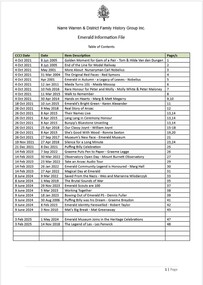 Page 1 list of contents for Emerald compilation