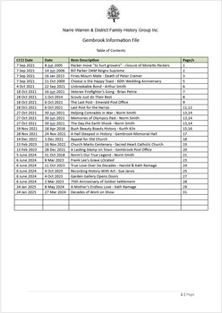 Page 1 list of contents for Gembrook compilation